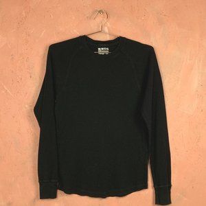 Black Waffle Knit T-Shirt / Long Sleeve Black T-Shirt / MEDIUM Black T-Shirt /